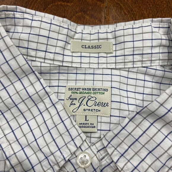 J. Crew Regular Fit White Blue Gray Button Front Cotton Long Sleeve Shirt NWT L - Picture 5 of 9